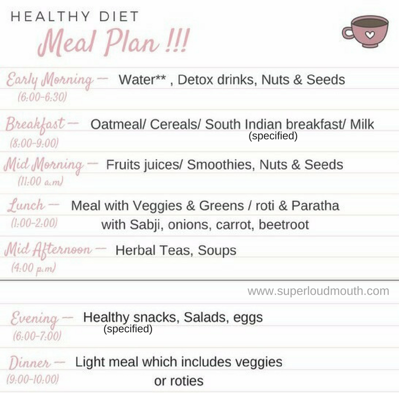 A Healthy Diet Chart For Indian