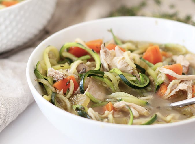 chicken noodle zucchini keto soup